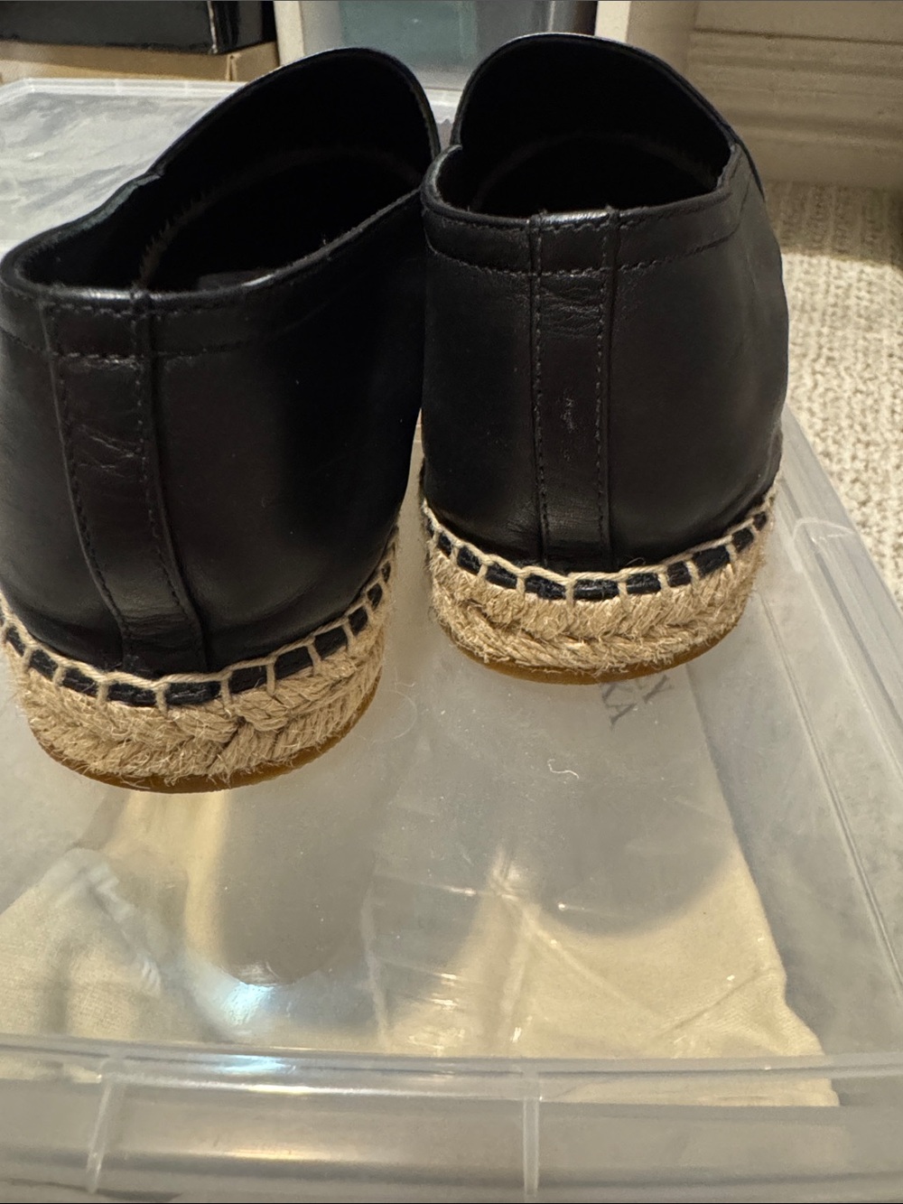 Burberry Black Leather Espadrille Slip-Ons with TB Monogram - Picture 3 of 4